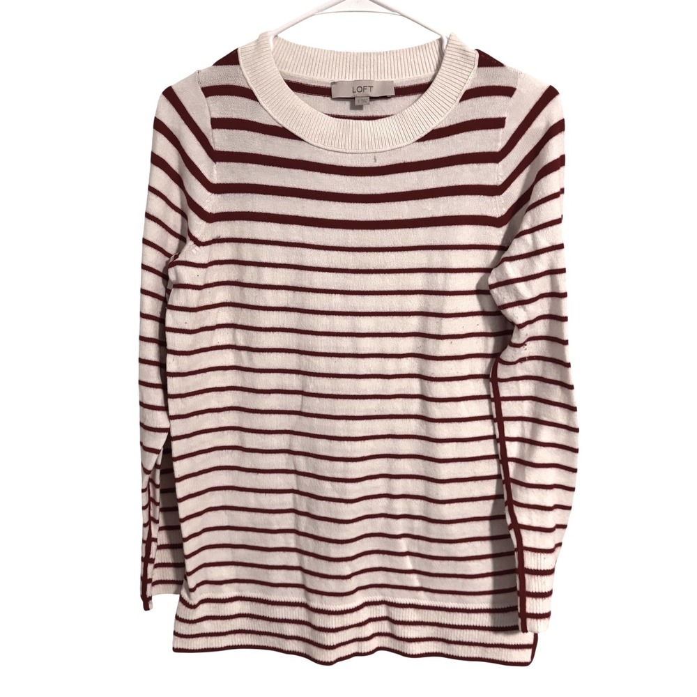 Loft Womens Red White Striped Long Sleeve Crew Neck Knit Pullover Sweater Size S